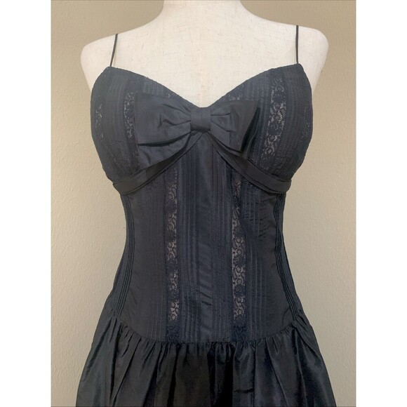 Rickie Freeman Teri Jon Black‎ Silk Corset Bow Front Cocktail Dress Size 2 - Picture 2 of 5